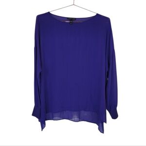 EILEEN FISHER Purple Silk Long Sleeve Boxy Sheer Top Size M